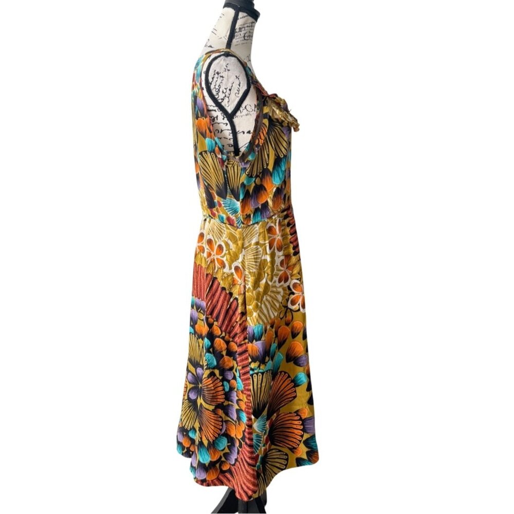 Anthropologie Edme Esyllte Silk Dress Sleeveless Vibrant Print Art Y2K Size 12 - Picture 2 of 9